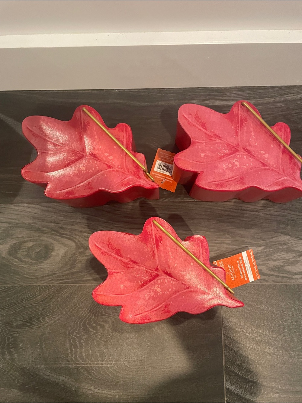 Set of 3 Decorative Red Leaf table top baskets by Ashland